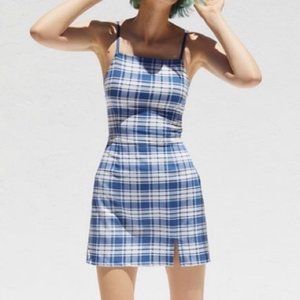 Urban Outfitters Strappy Back Blue Checkered Bodycon Mini Dress